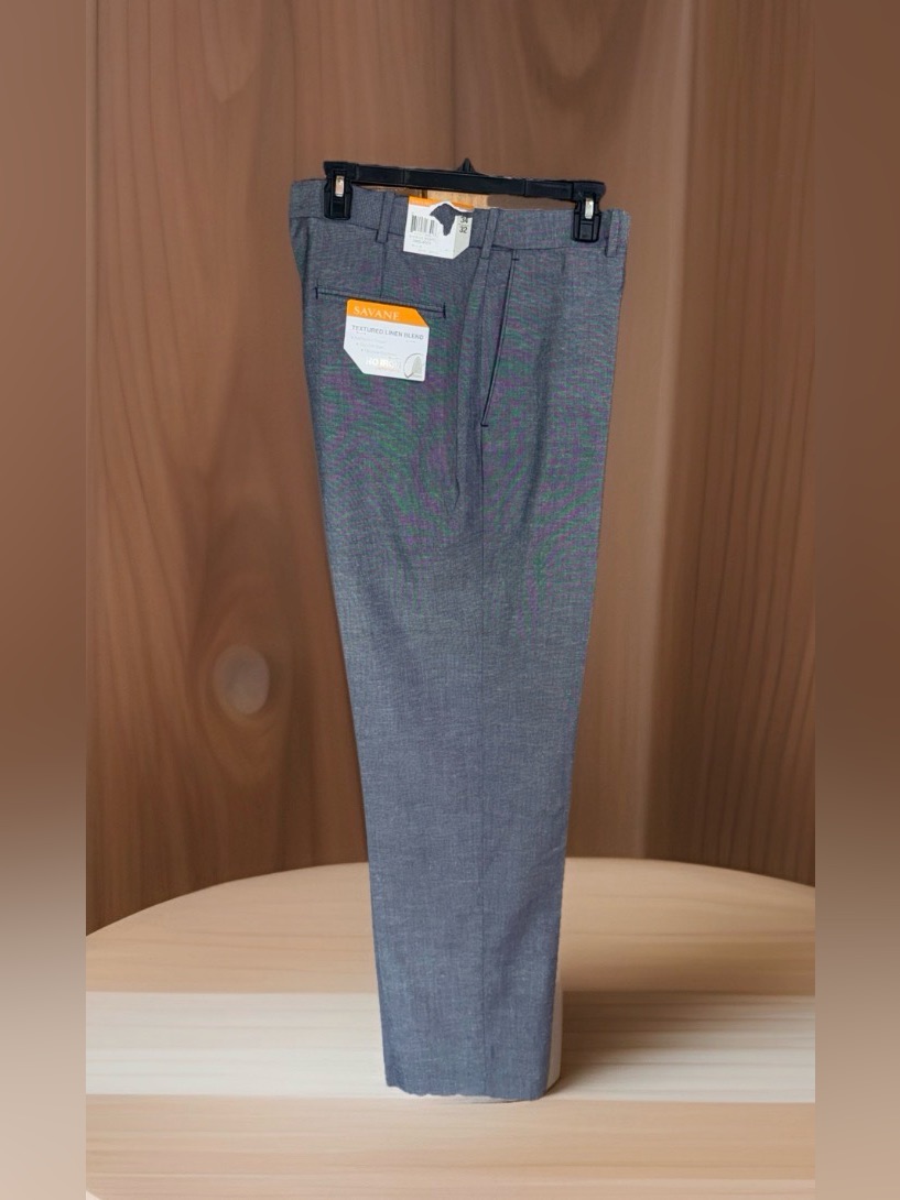 Nwt Savane Blue Nights Textured Linen-Blend Dress Pants - 36x32